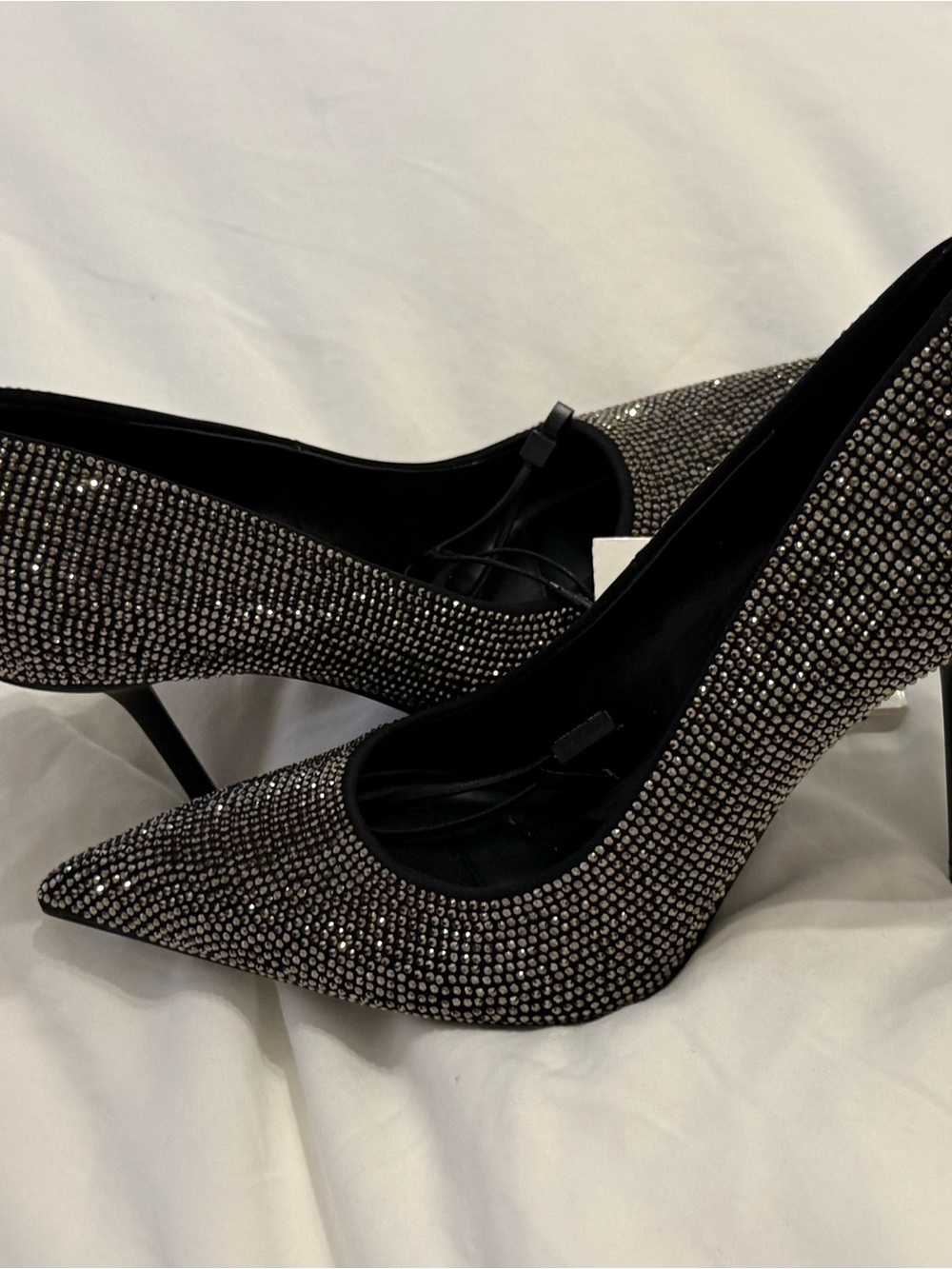 NWT ZARA Women's Black Bedazzled sparkling  Rhinestone Sparkle Pointed Toe Heels